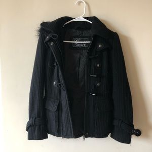 Guess Black Fur Pea Coat